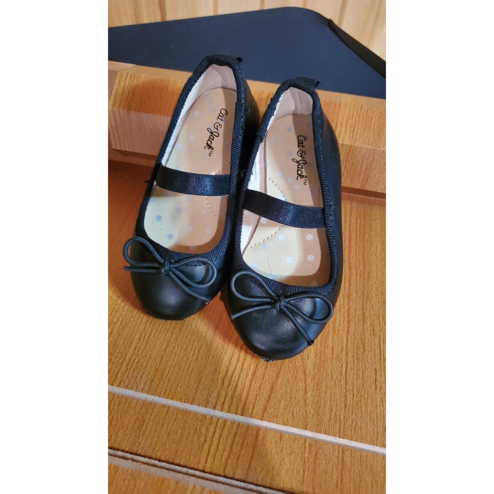 Cat & Jack Toddler Girls' Black Slip-On Black Flats with Elastic Sz 5